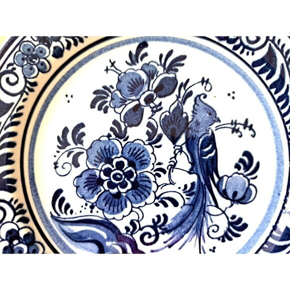 Antique Delft 5.5" Plate Handpainted Koninklijke Goedewaagen Holland Bird Floral - Picture 4 of 5